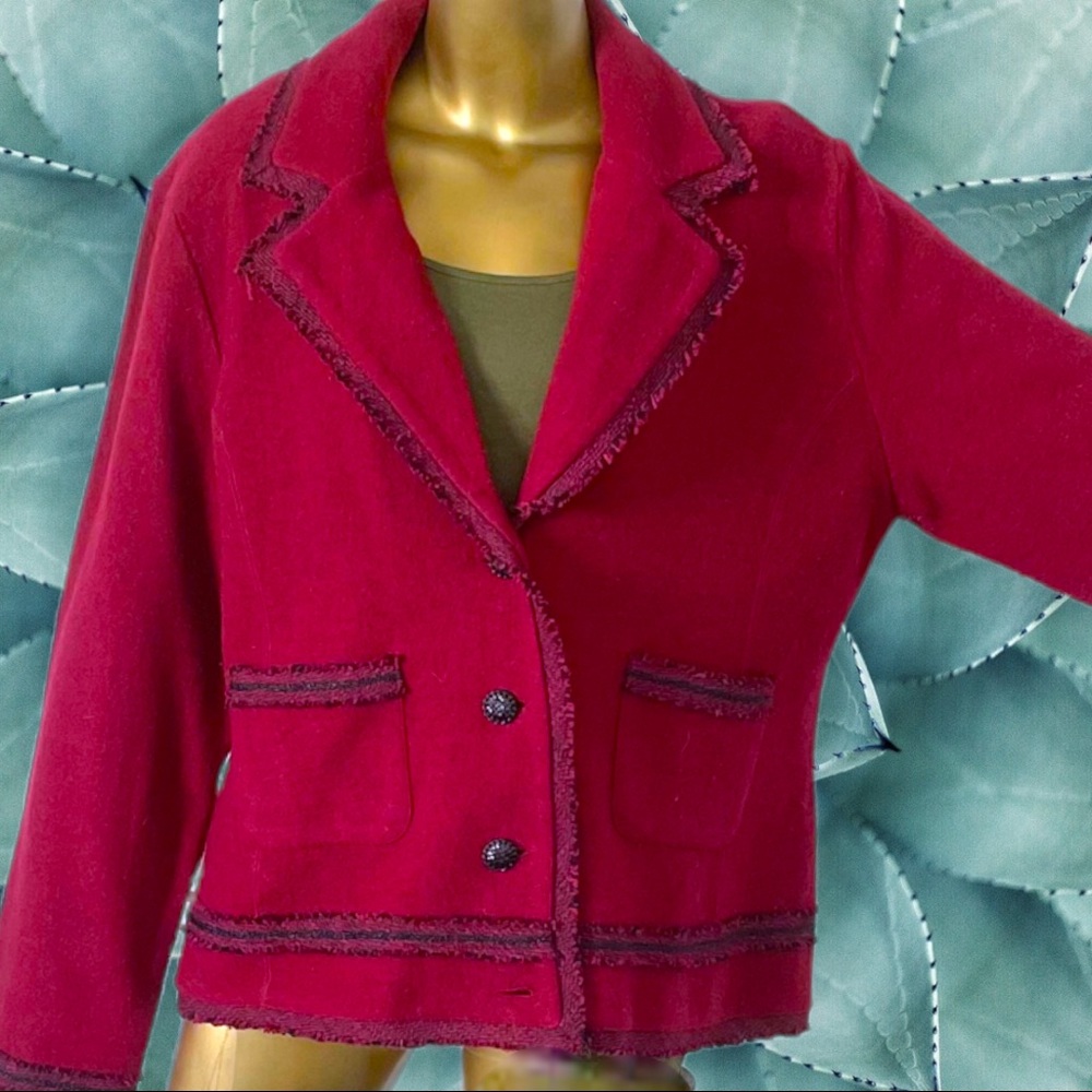 Gorgeous frayed ends boiled wool sweater-jacket by Karl Lagerfeld Paris